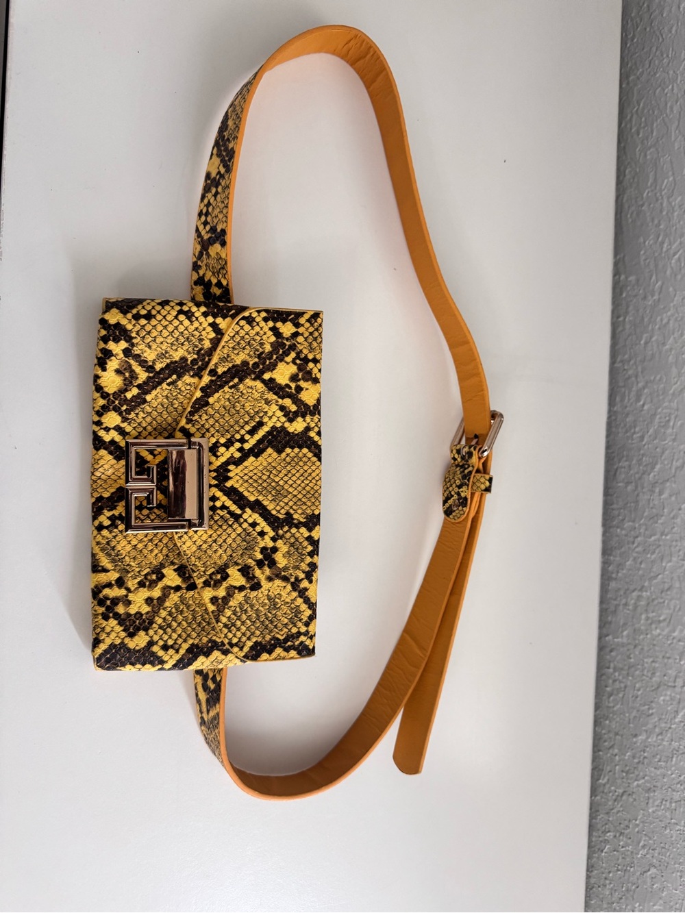 Yellow Snake-Print Concert Belt Bag